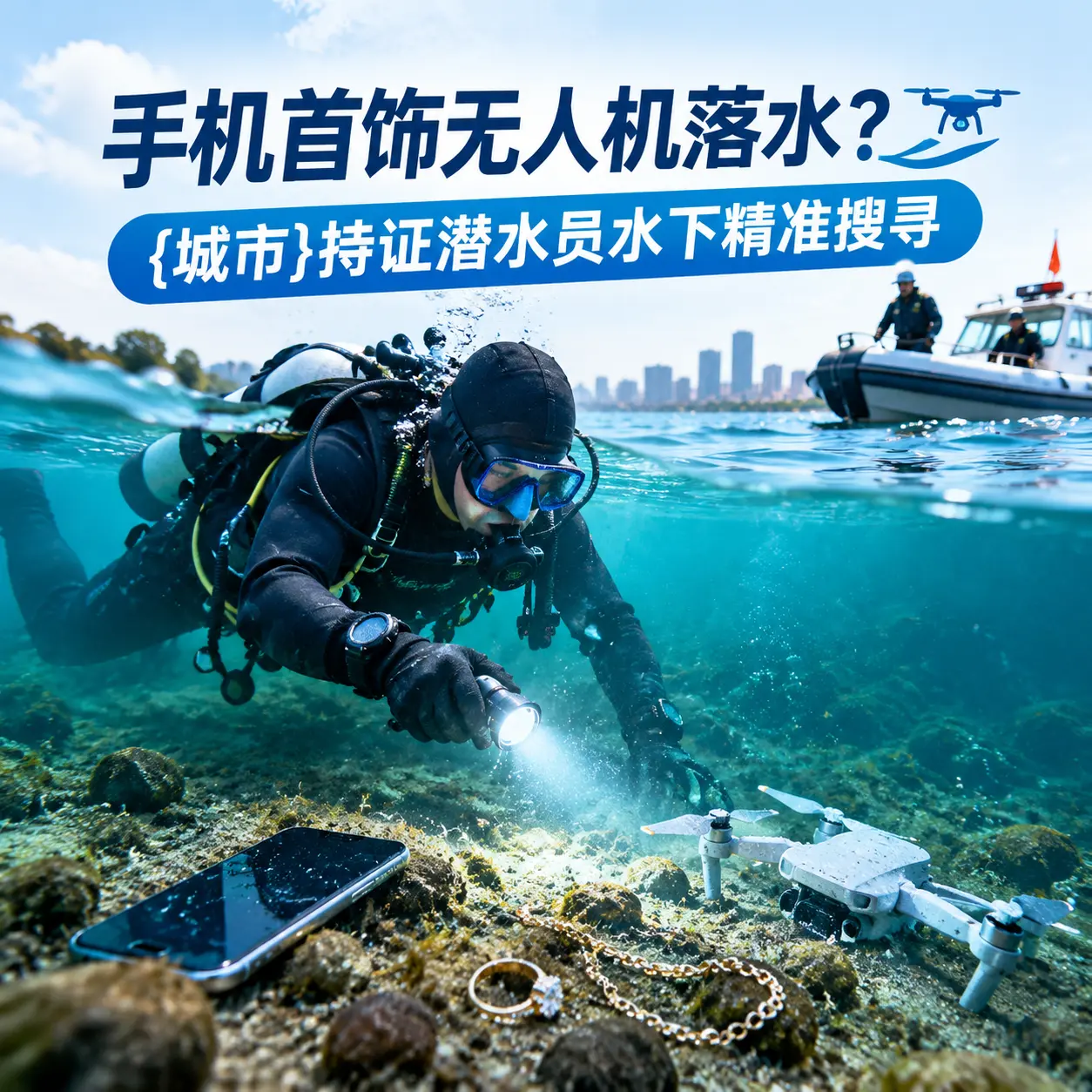 手机首饰无人机落水?南乐持证潜水员水下精准搜寻