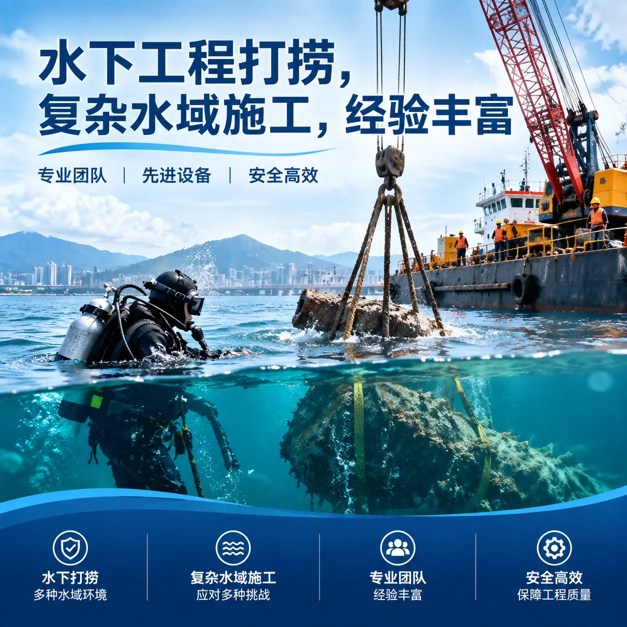 水下工程打捞,复杂水域施工,经验丰富南乐
